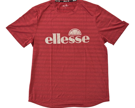 Ellesse Red Striped Logo Print Performance T-Shirt - L