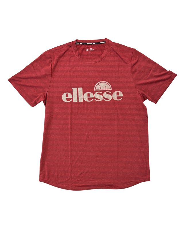 Ellesse Red Striped Logo Print Performance T-Shirt - L