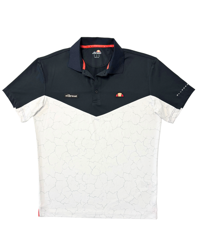 Ellesse Golf Black & White Cracked Marble Performance Polo Shirt
