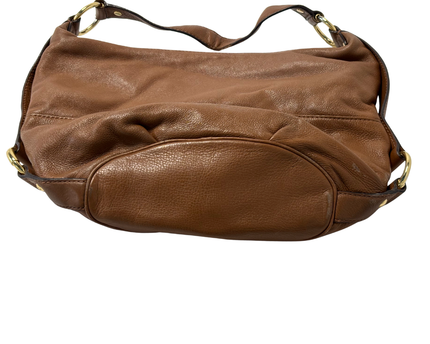 Michael Kors Brown Pebbled Leather MK Logo & Gold Rings Slouchy Hobo Bag