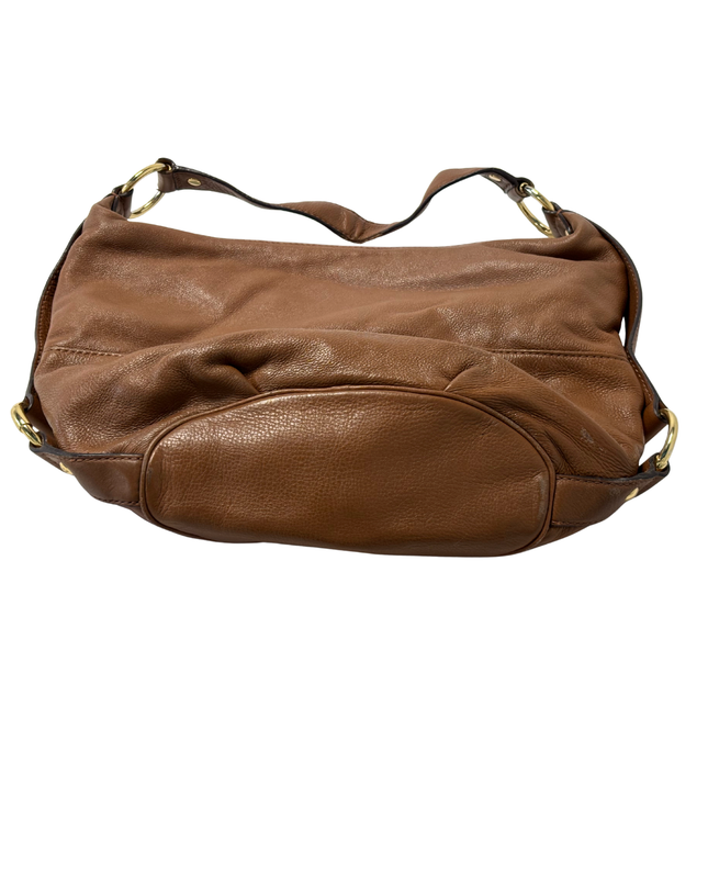 Michael Kors Brown Pebbled Leather MK Logo & Gold Rings Slouchy Hobo Bag