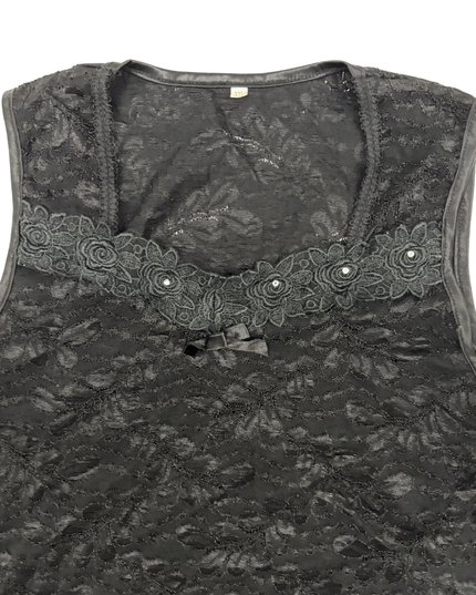 Black Floral Lace Embellished Tank Top - XS