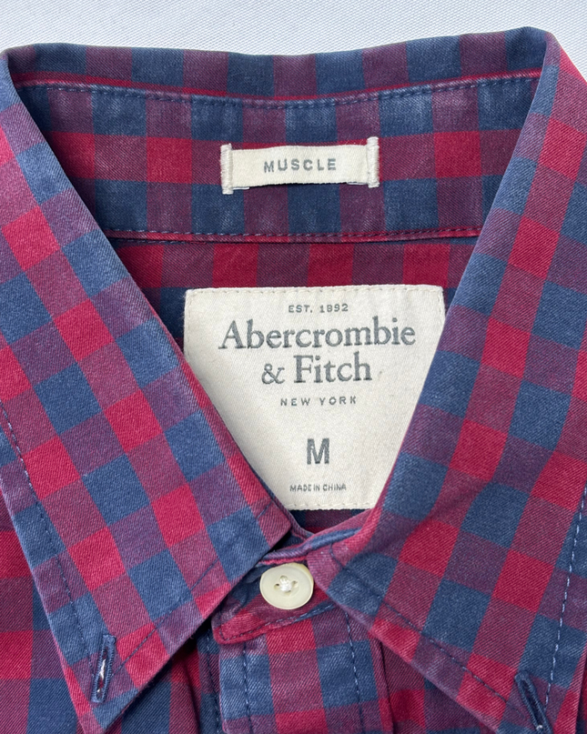 Abercrombie & Fitch Red & Navy Buffalo Check Muscle Fit Shirt