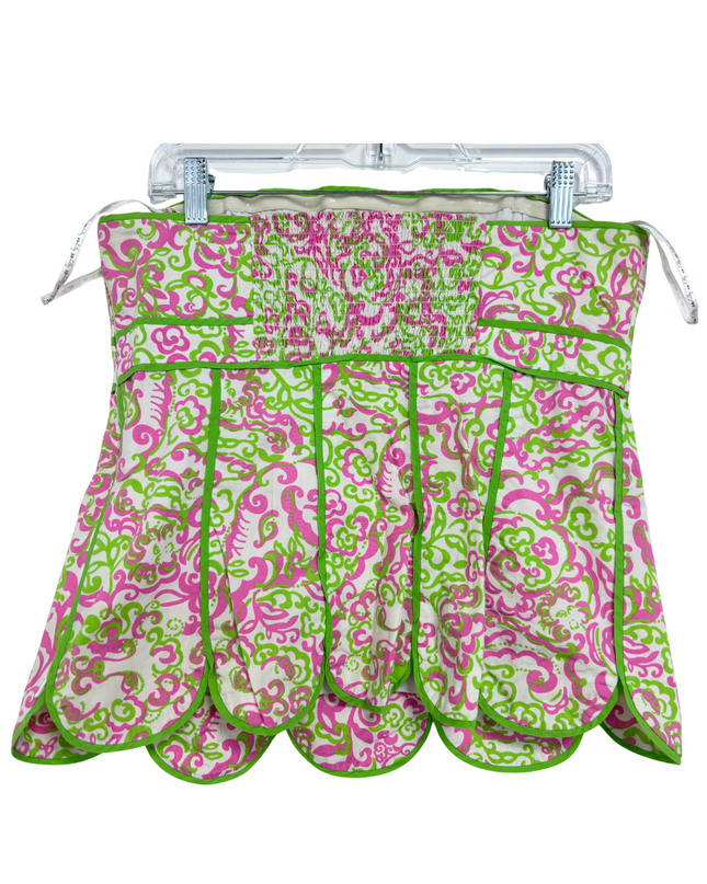 Lilly Pulitzer Pink & Green Scalloped Hem Strapless Top