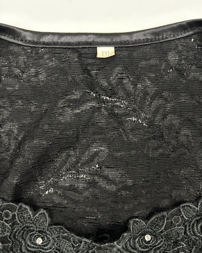 Black Floral Lace Embellished Tank Top - XS