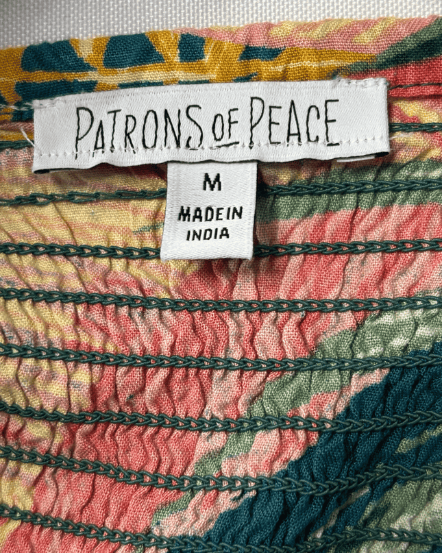 Patrons of Peace Tropical Floral Teal Halter Peplum Top