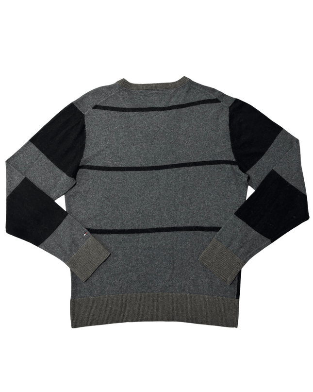 Tommy Hilfiger Grey & Black Colorblock Striped V-Neck Sweater
