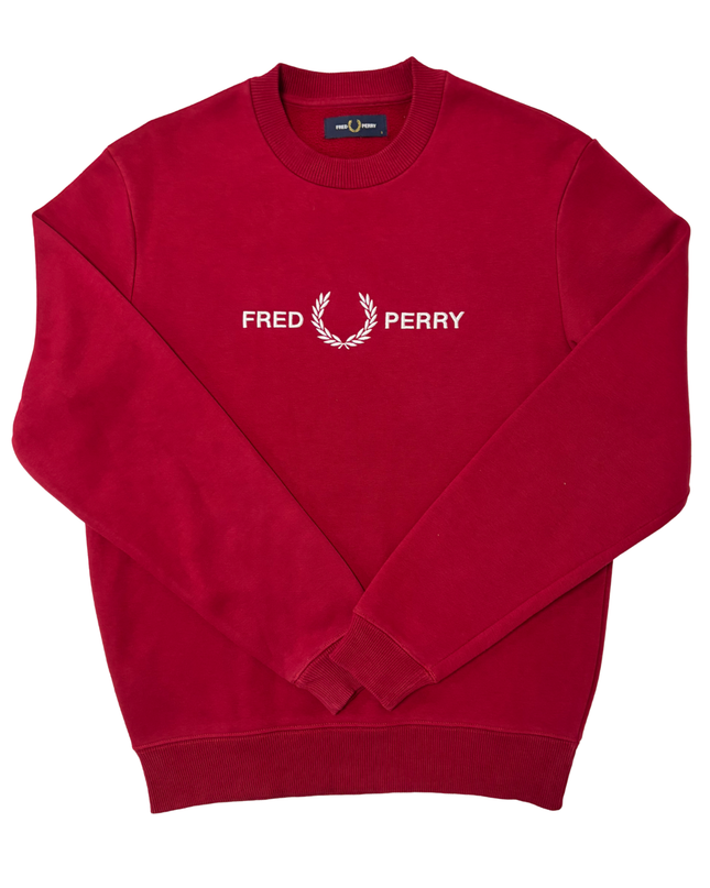 Fred Perry Red Laurel Wreath Logo Crewneck Sweatshirt