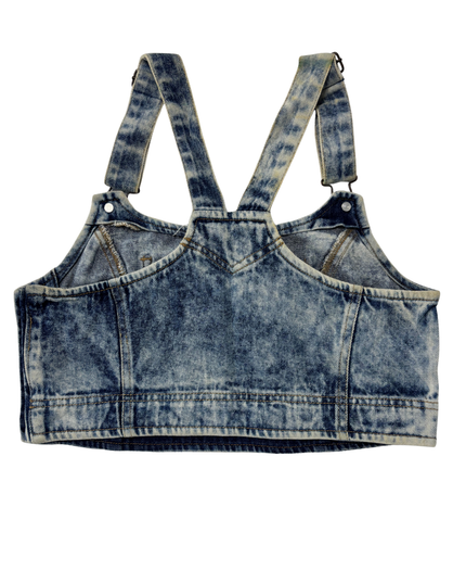 Bershka Denim Collection Acid Wash Cropped Overall Top - XS