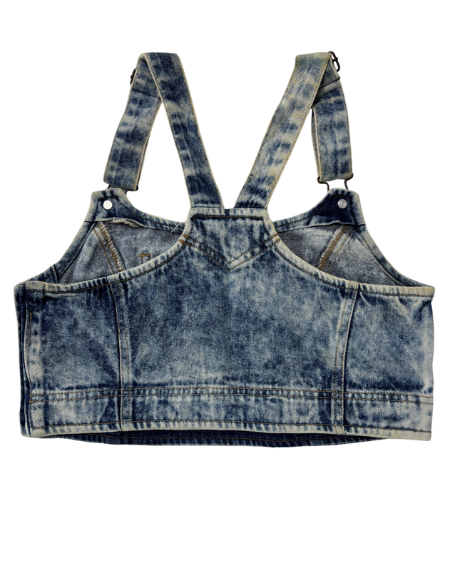 Bershka Denim Collection Acid Wash Cropped Overall Top - XS