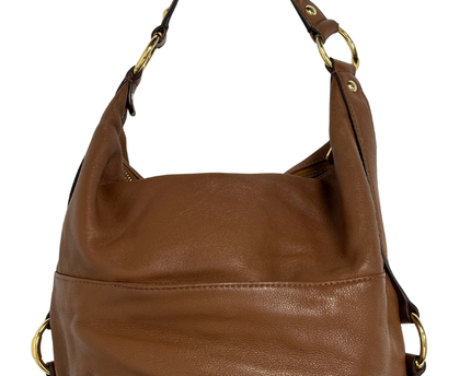 Michael Kors Brown Pebbled Leather MK Logo & Gold Rings Slouchy Hobo Bag