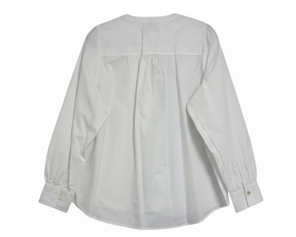 Tommy Hilfiger Women's White Organic Cotton Band Collar Long Sleeve Shirt