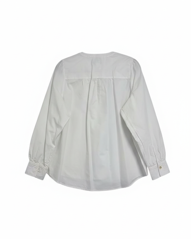 Tommy Hilfiger Women's White Organic Cotton Band Collar Long Sleeve Shirt