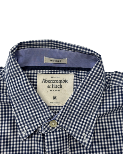 Abercrombie & Fitch Navy Blue Gingham Check Muscle Fit Shirt - M