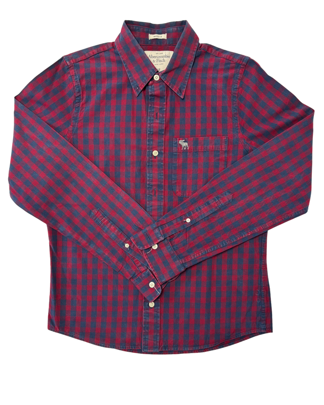 Abercrombie & Fitch Red & Navy Buffalo Check Muscle Fit Shirt