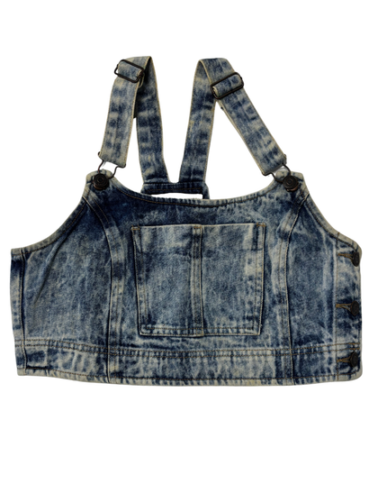 Bershka Denim Collection Acid Wash Cropped Overall Top - XS