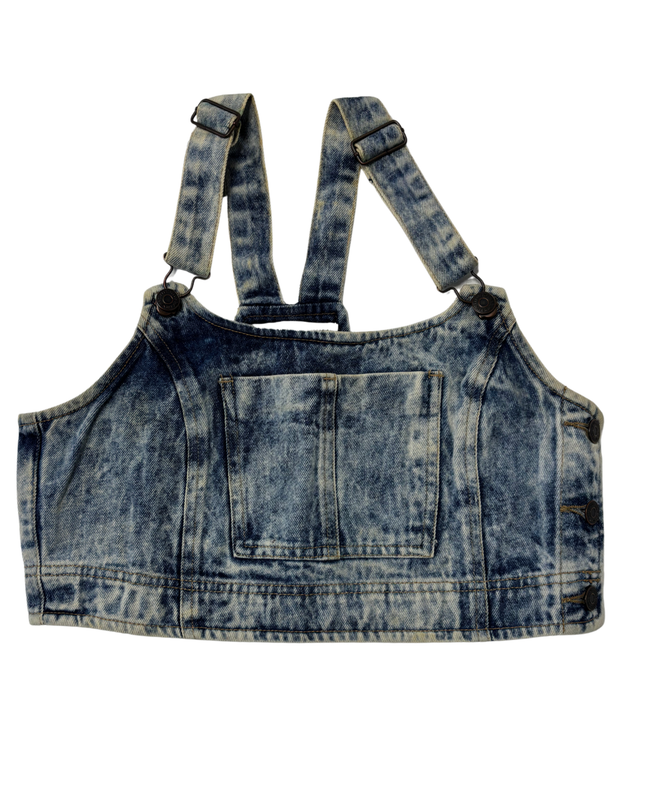 Bershka Denim Collection Acid Wash Cropped Overall Top - XS