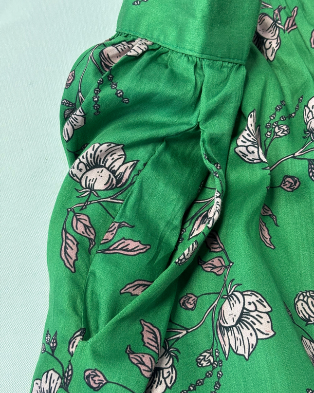 Sapphire West Kelly Green Floral Print A-Line Midi Skirt