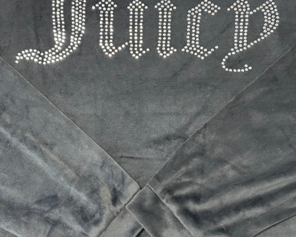 Juicy Couture Black Velour Rhinestone Logo Y2K Bling Crewneck Top
