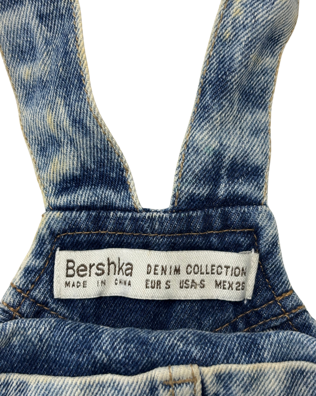Bershka Denim Collection Acid Wash Cropped Overall Top - XS