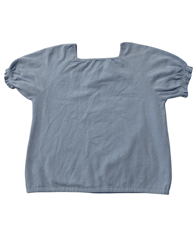 Uniqlo Seersucker Striped Puff Sleeve Square Neck Blouse