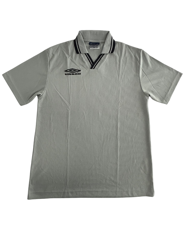 Umbro Retro Striped Ribbed Collar Gray Polo Shirt - M