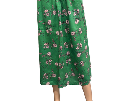 Sapphire West Kelly Green Floral Print A-Line Midi Skirt
