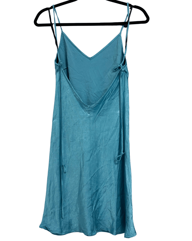 Forever 21 Teal Blue Satin V-Neck Mini Slip Dress