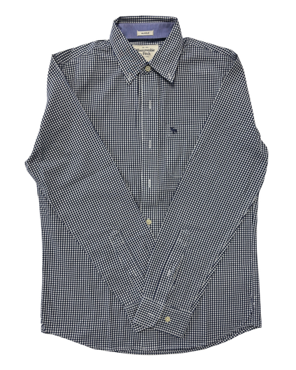 Abercrombie & Fitch Navy Blue Gingham Check Muscle Fit Shirt - M