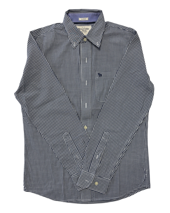 Abercrombie & Fitch Navy Blue Gingham Check Muscle Fit Shirt - M
