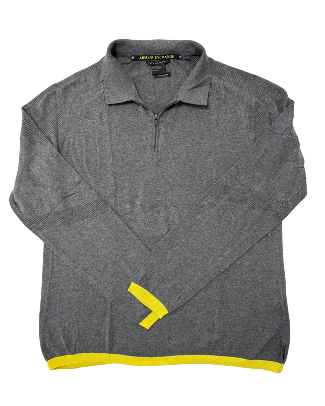 Armani Exchange Grey Cotton Cashmere Quarter-Zip Sweater - M