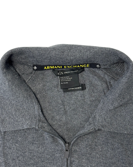 Armani Exchange Grey Cotton Cashmere Quarter-Zip Sweater - M