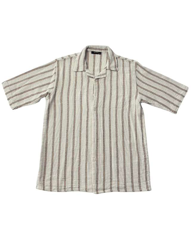 Alkaram Off-White Striped Textured Short Sleeve Shirt