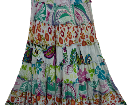 Sacred Threads Multicolor Tiered Boho Patchwork Cotton Maxi Skirt