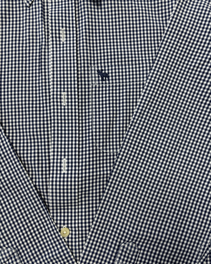 Abercrombie & Fitch Navy Blue Gingham Check Muscle Fit Shirt - M