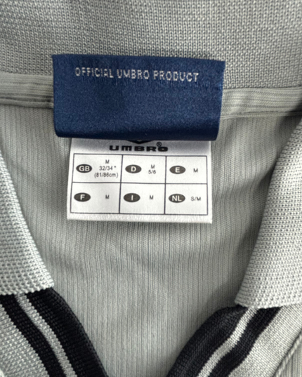 Umbro Retro Striped Ribbed Collar Gray Polo Shirt - M