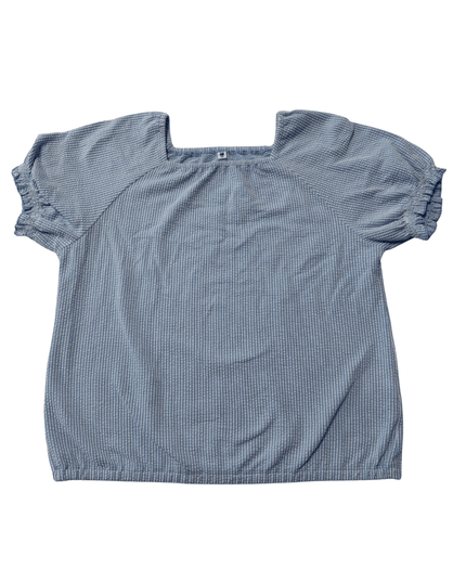 Uniqlo Seersucker Striped Puff Sleeve Square Neck Blouse