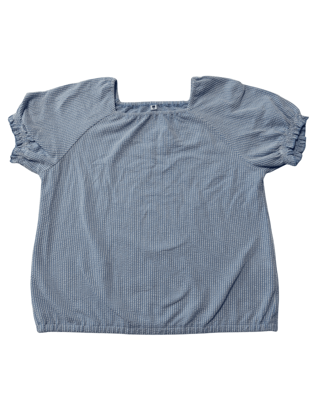 Uniqlo Seersucker Striped Puff Sleeve Square Neck Blouse
