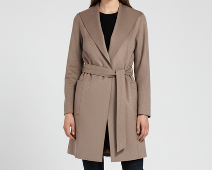 Zara Basic Taupe Hooded Belted Faux Suede Coat