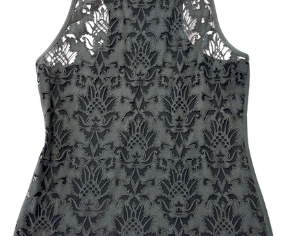 Parah Dark Olive Green Sheer Velvet Patterned Tank Top