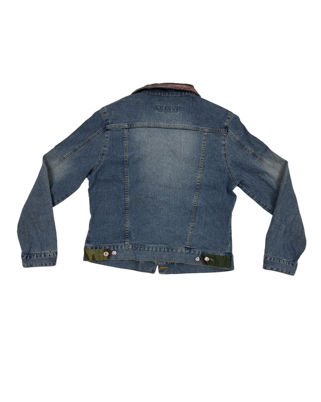 Too She She Camo Panel Pink Sequin Embellished Blue Denim Jacket - M