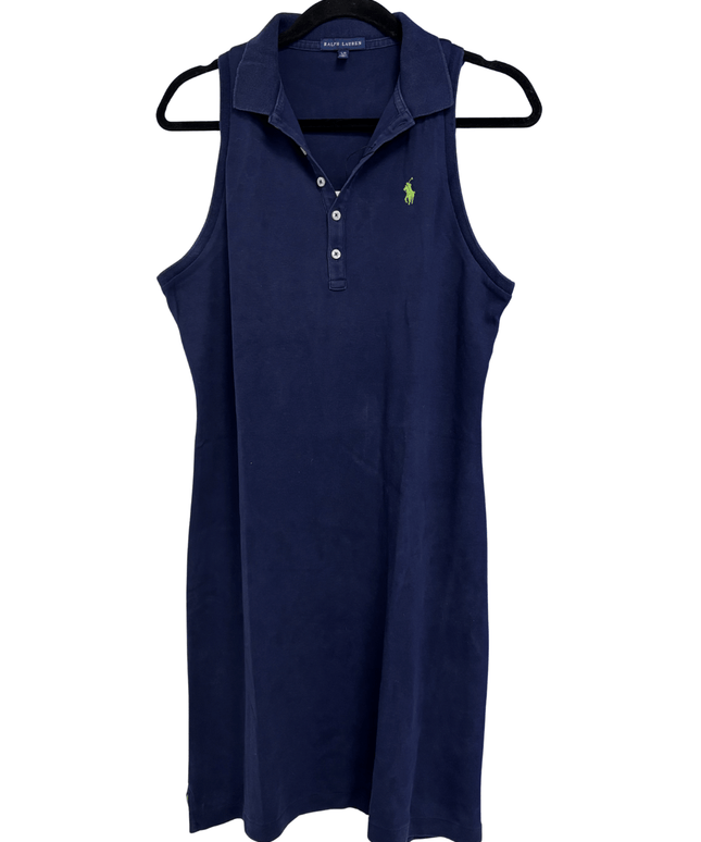 Ralph Lauren Navy Blue Sleeveless with Green Pony Logo Polo Dress