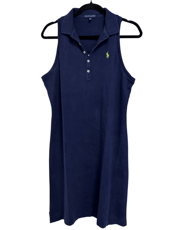 Ralph Lauren Navy Blue Sleeveless with Green Pony Logo Polo Dress