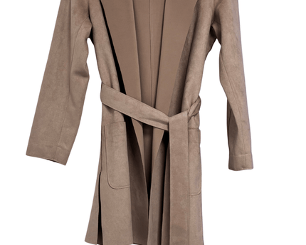 Zara Basic Taupe Hooded Belted Faux Suede Coat