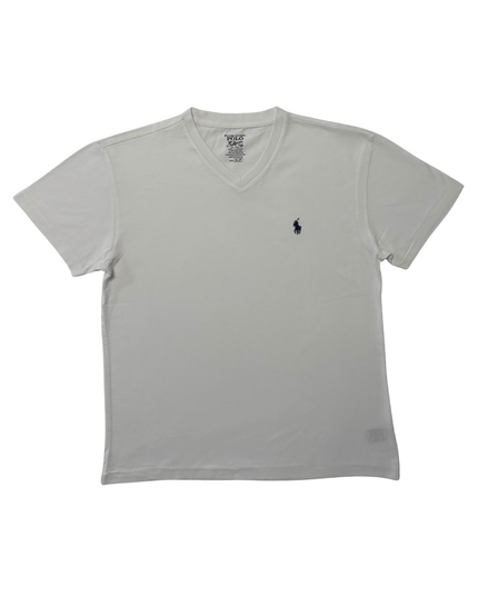 Ralph Lauren Navy Pony White V-Neck Cotton T-Shirt - M