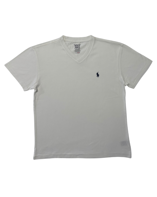 Ralph Lauren Navy Pony White V-Neck Cotton T-Shirt - M