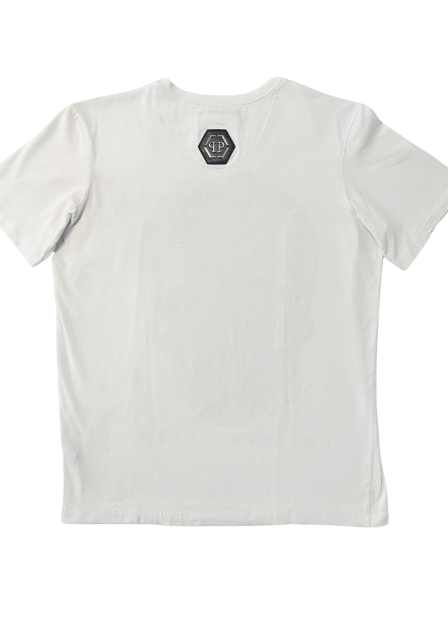 Philipp Plein Couture White Skull Crystal Studded Graphic T-Shirt - L