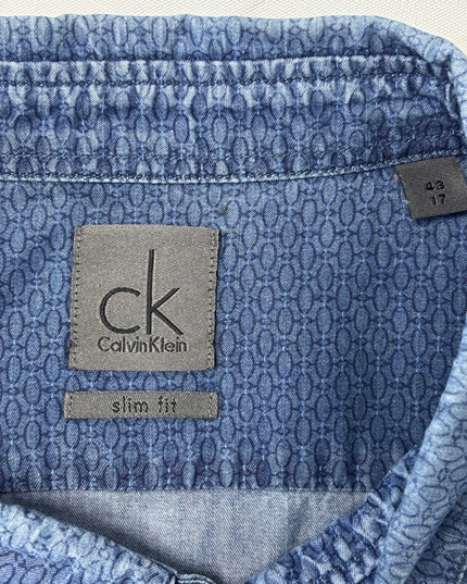 Calvin Klein Slim Fit Monogram Pattern Denim Blue Shirt