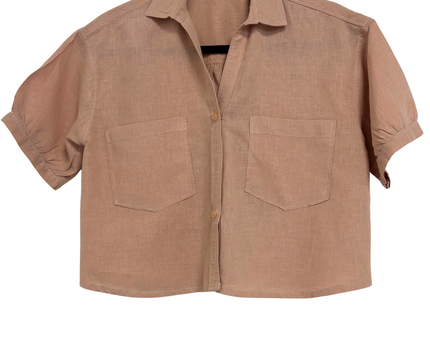 LNIN Dusty Rose Linen-Blend Cropped Camp Collar Shirt & Split-Hem Trousers Suit