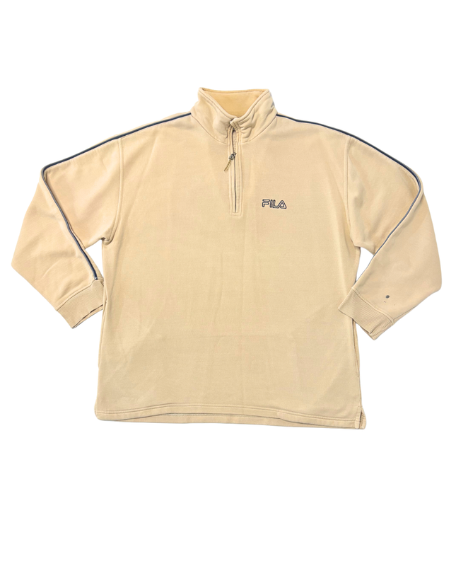 FILA Vintage Beige Quarter-Zip Fleece Pullover Sweatshirt